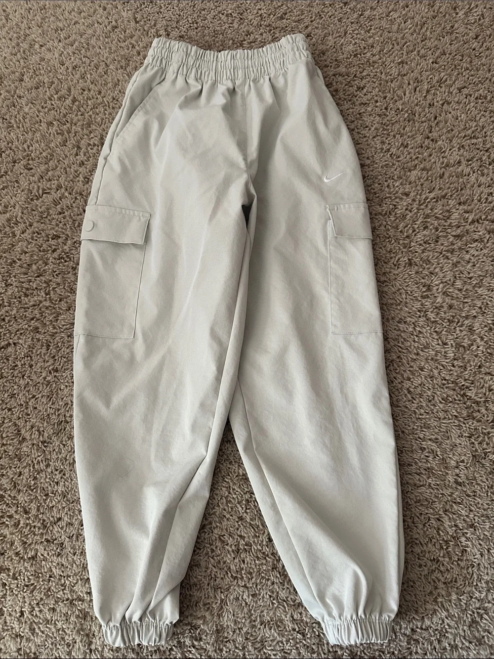 Nike Kids Light Gray Cargo Joggers with Elastic Cuffs